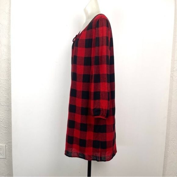 Madewell signal red black buffalo plaid Check Print tunic dress Medium Sty F8652 - Picture 3 of 8